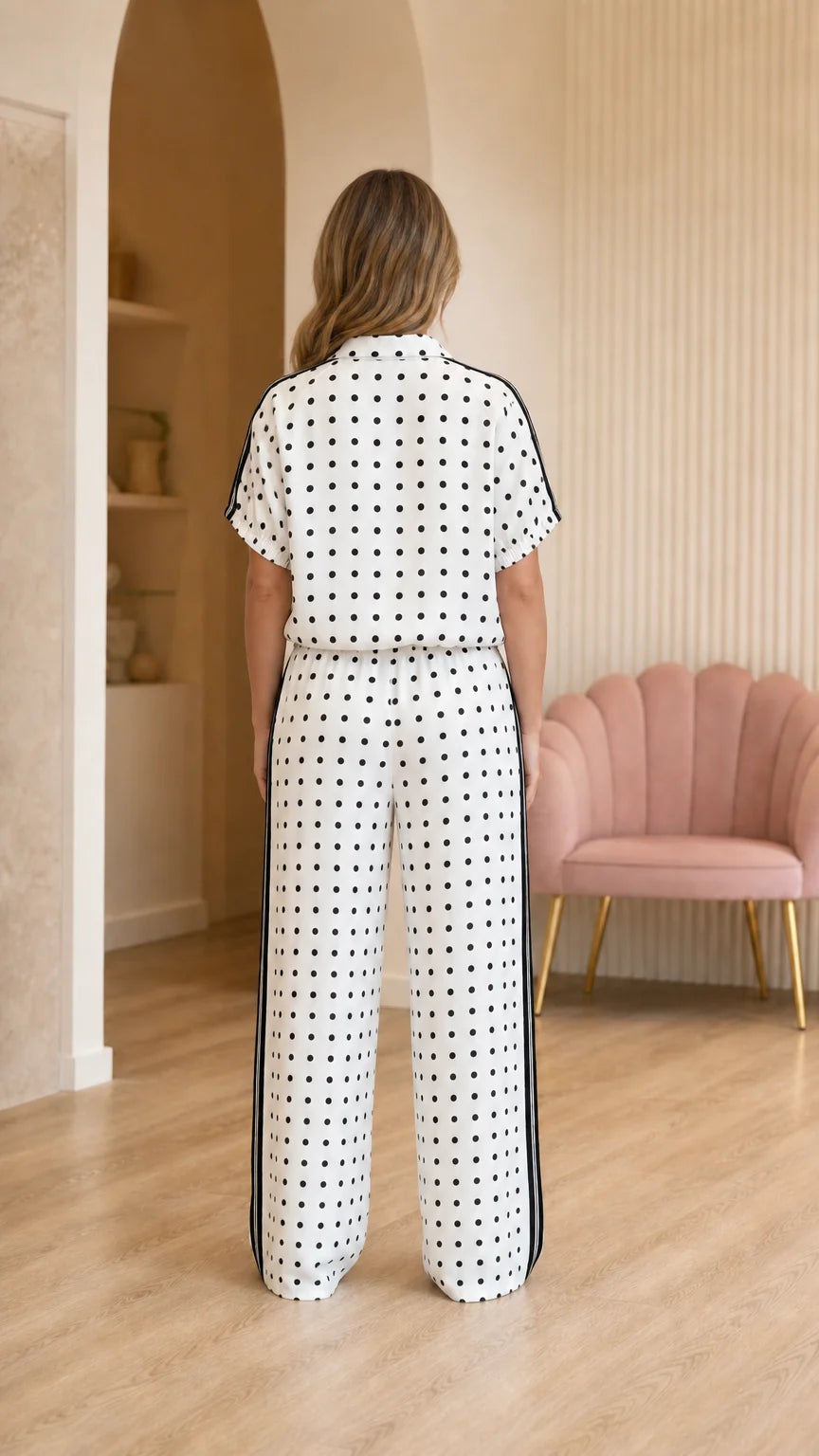 Pia Polka-Dot Zip-Front Two-Piece Set