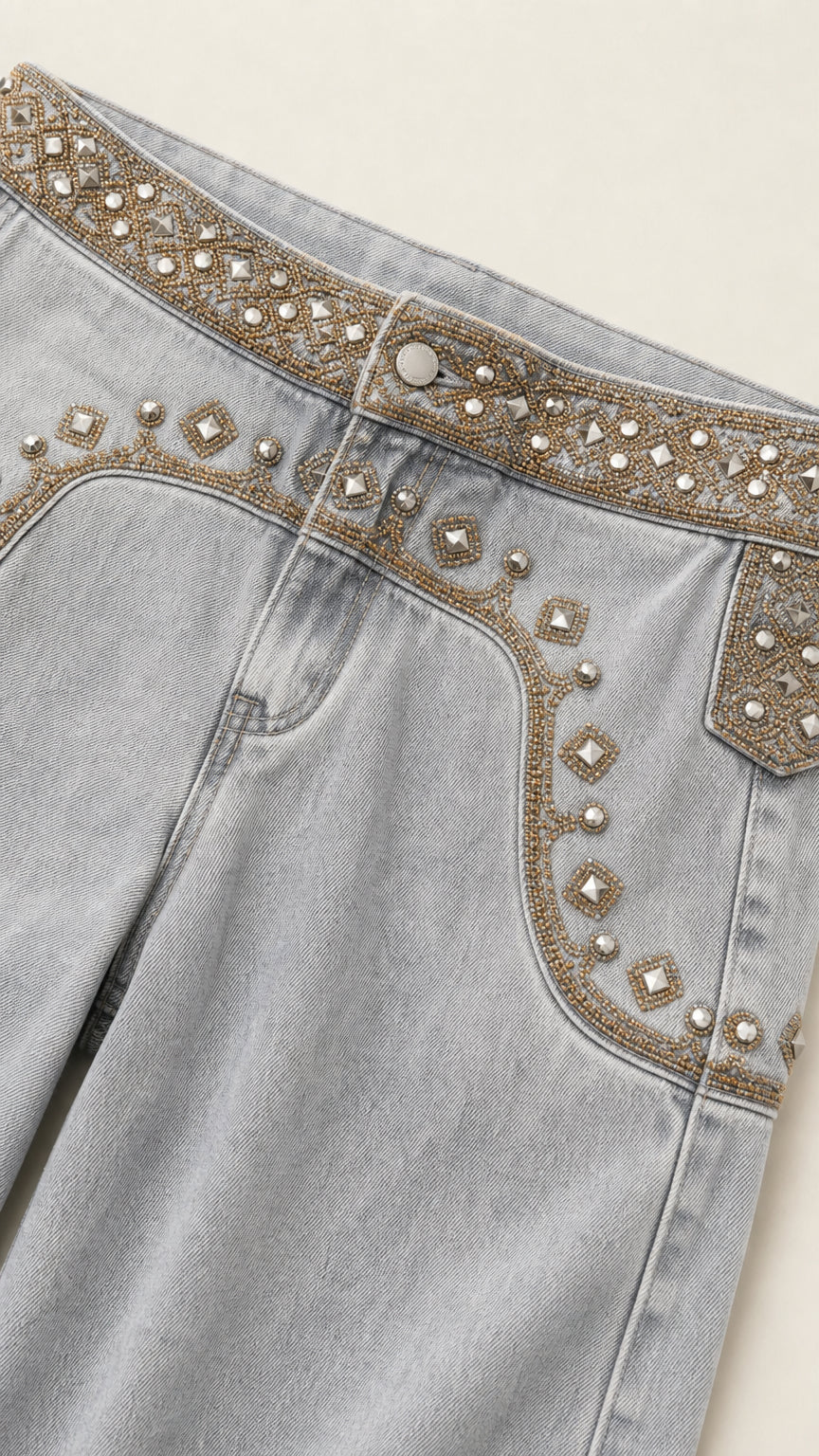 Zora Embellished Low-Waist Wide-Leg Jeans