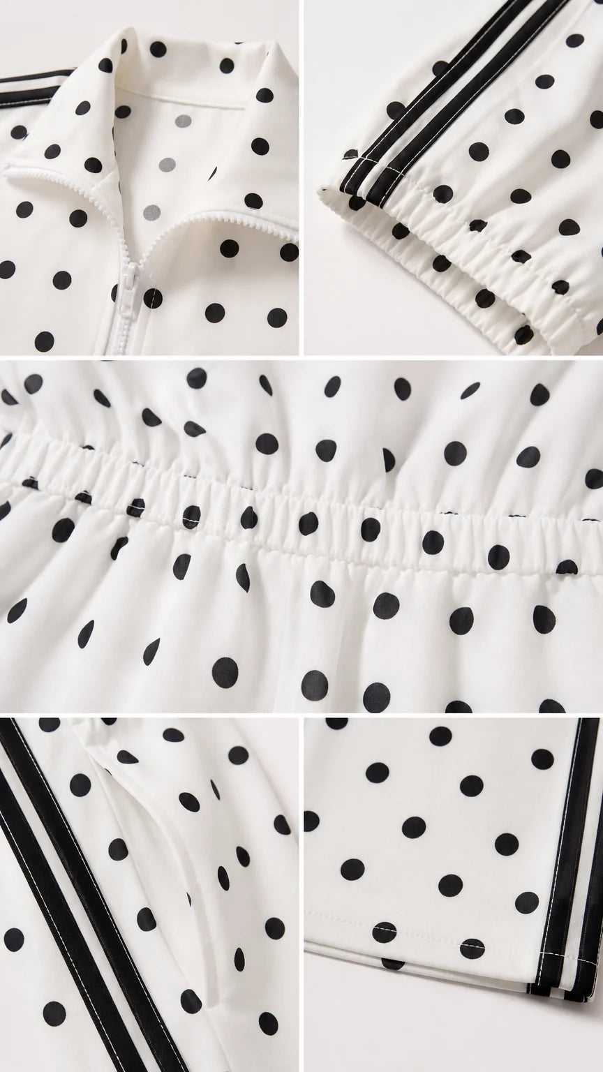 Pia Polka-Dot Zip-Front Two-Piece Set