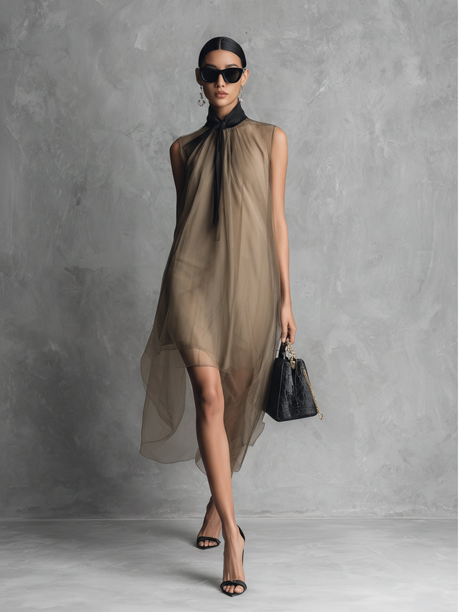 Sahra Draped Khaki Dress