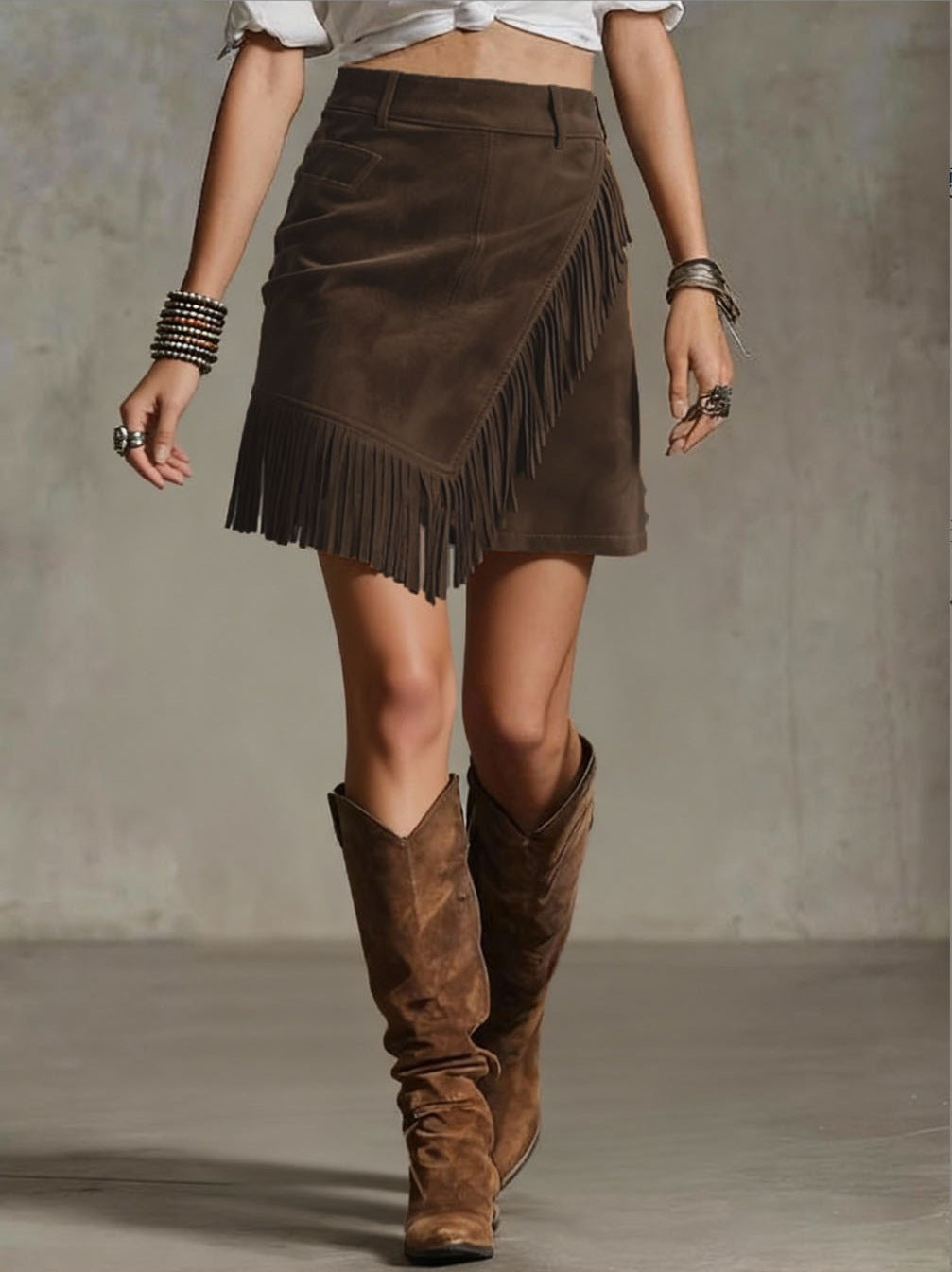 Faye Suede Fringe Western Mini Skirt