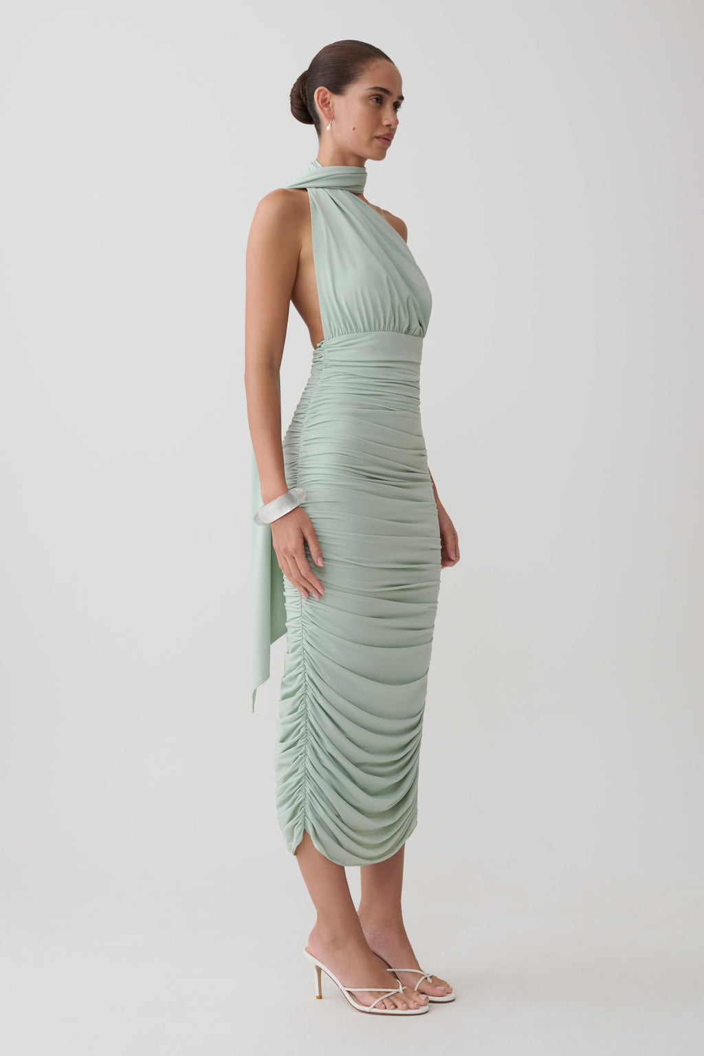 Ginevra Draped Satin Midi Dress