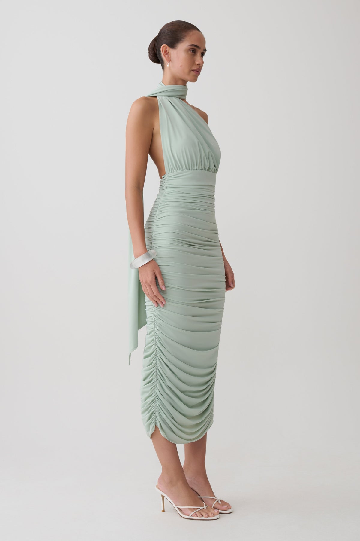 Ginevra Draped Satin Midi Dress