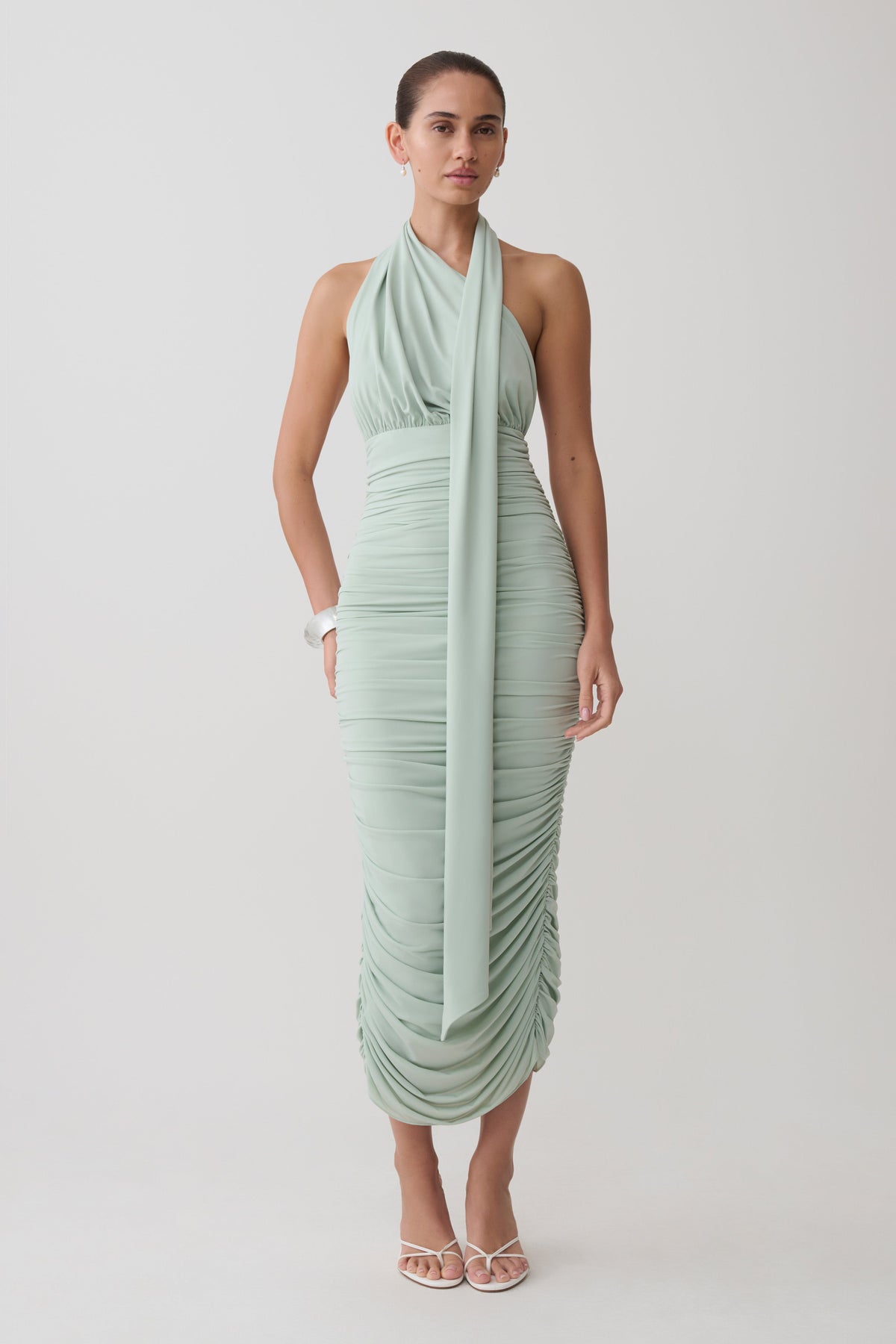 Ginevra Draped Satin Midi Dress
