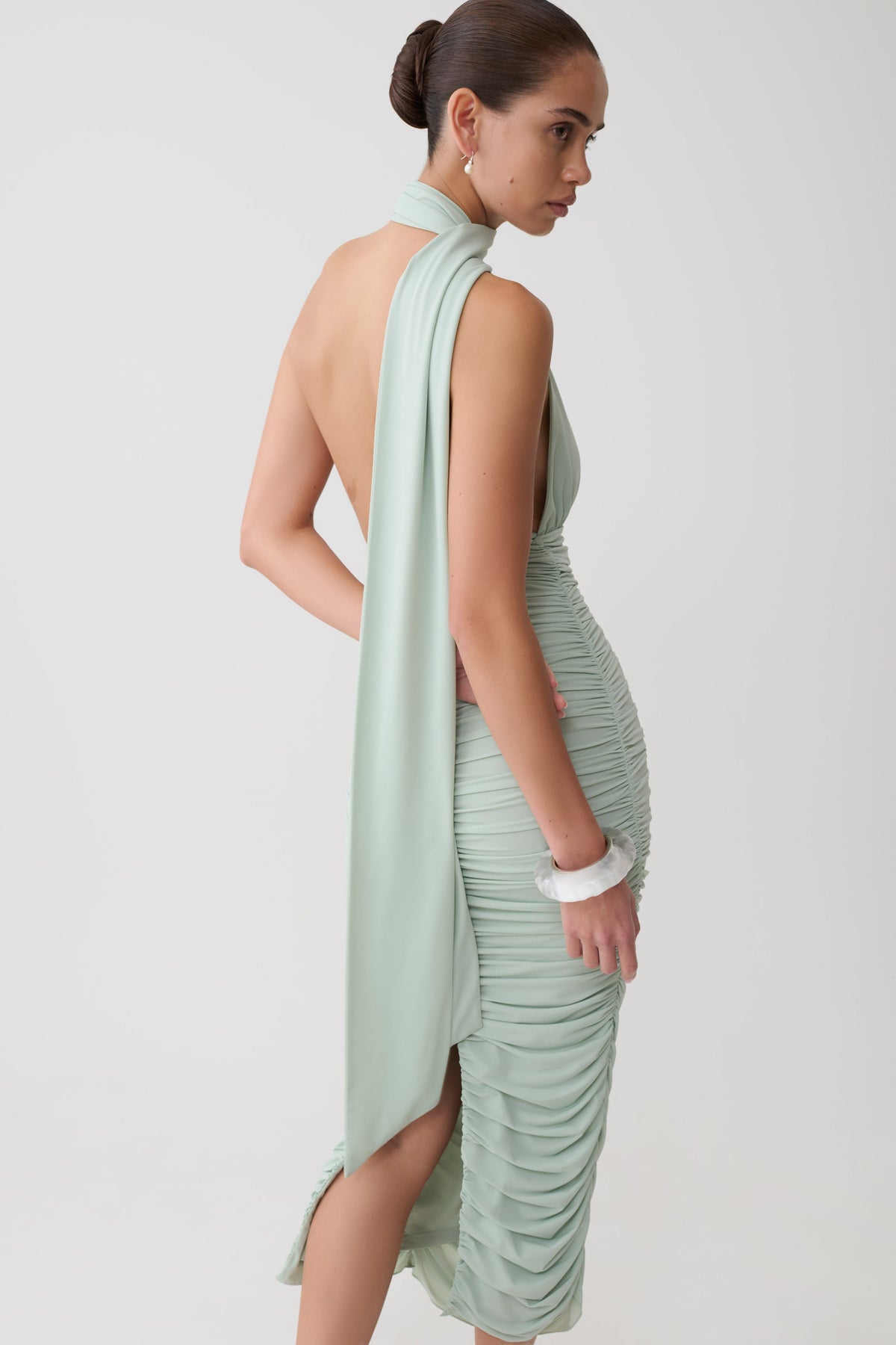 Ginevra Draped Satin Midi Dress
