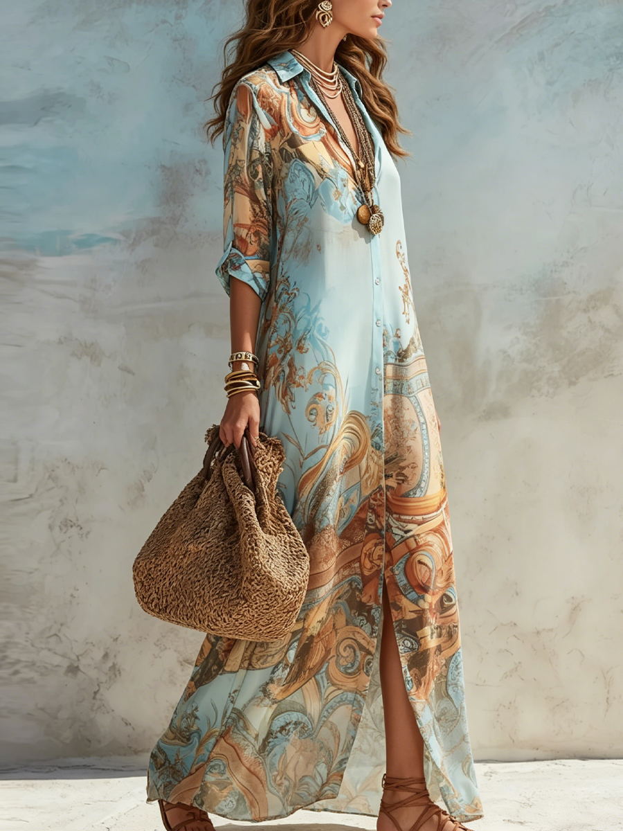 Iris Baroque Floral Chiffon Maxi Dress