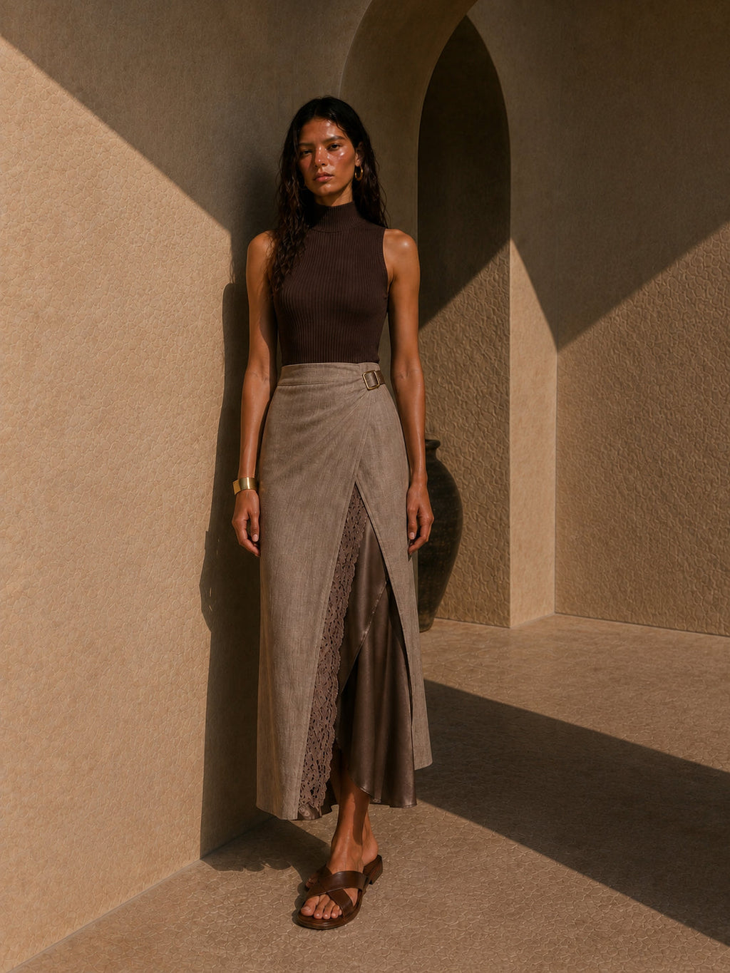 Delphi Lace-Trim Wrap Midi Skirt