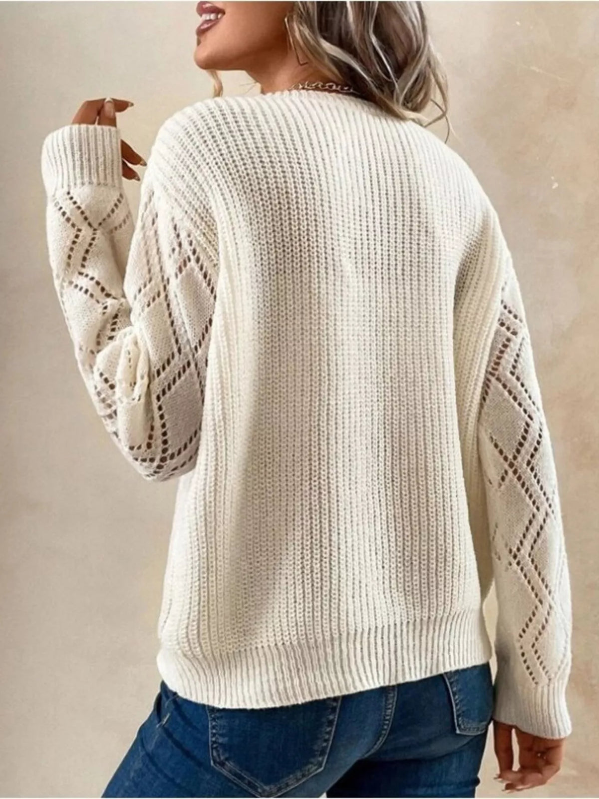 Ophira Openwork V-Neck Sweater
