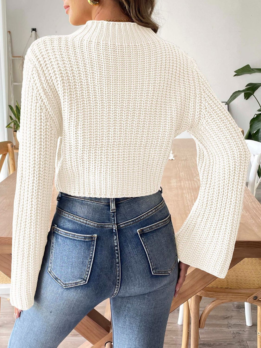 Meline Mock-Neck Fine-Knit Sweater