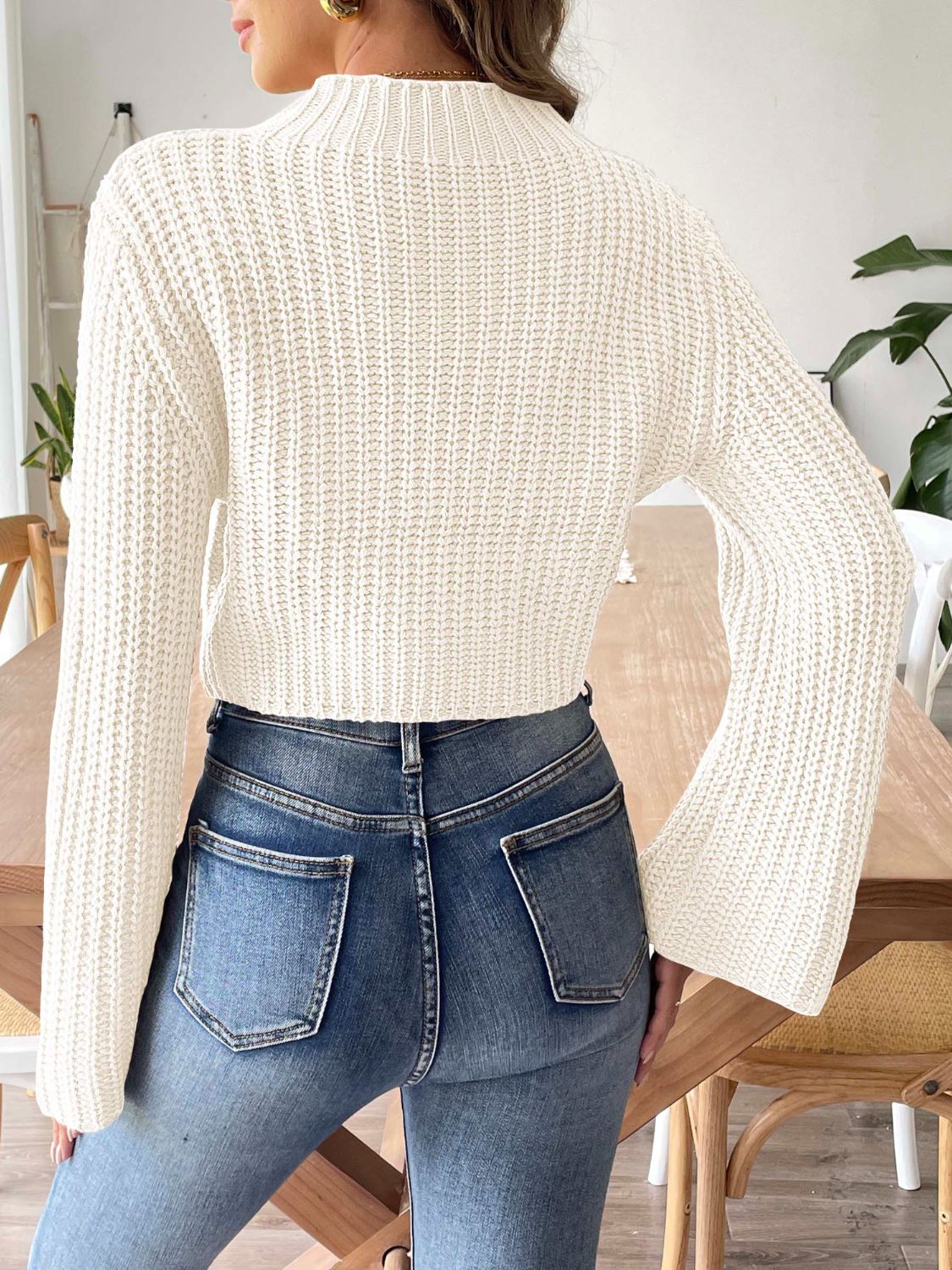 Meline Mock-Neck Fine-Knit Sweater
