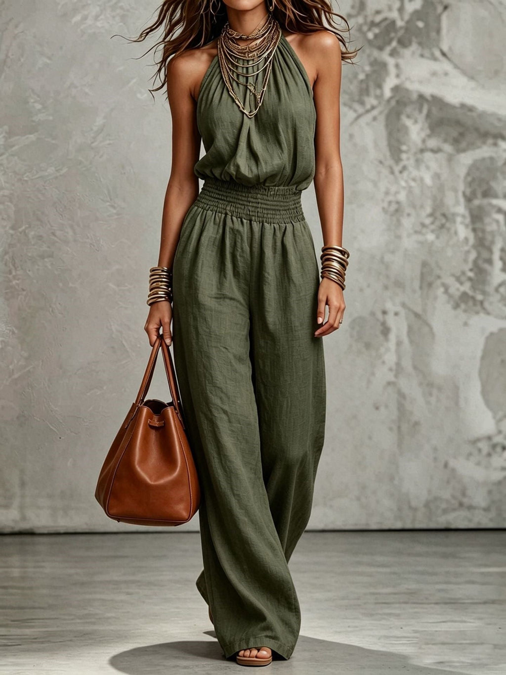 Nova Halter Lace-Up Wide-Leg Jumpsuit