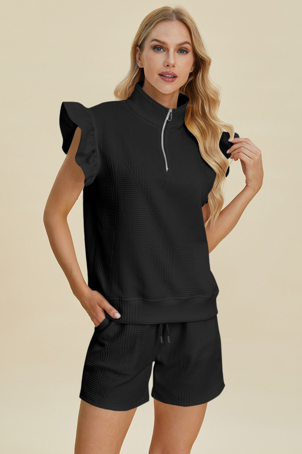 Talene Flounce-Sleeve Top & Shorts Set