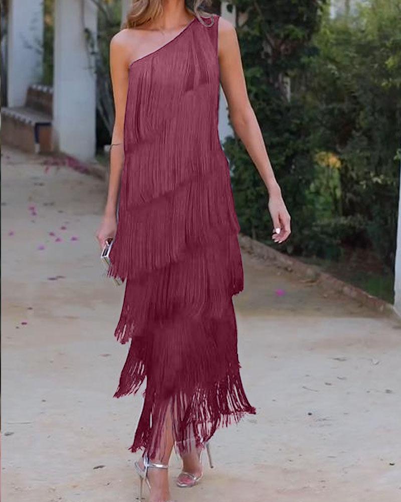 Maren Off-Shoulder Fringe Dress