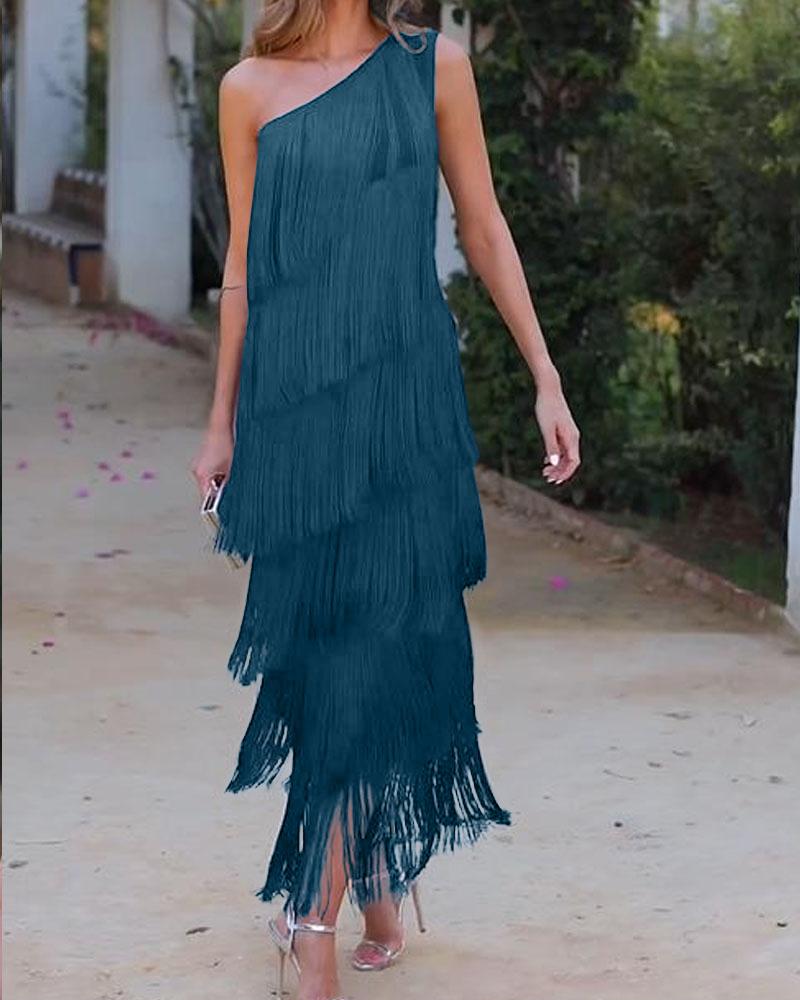 Maren Off-Shoulder Fringe Dress