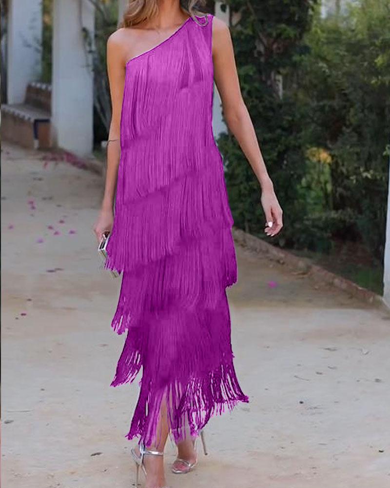 Maren Off-Shoulder Fringe Dress