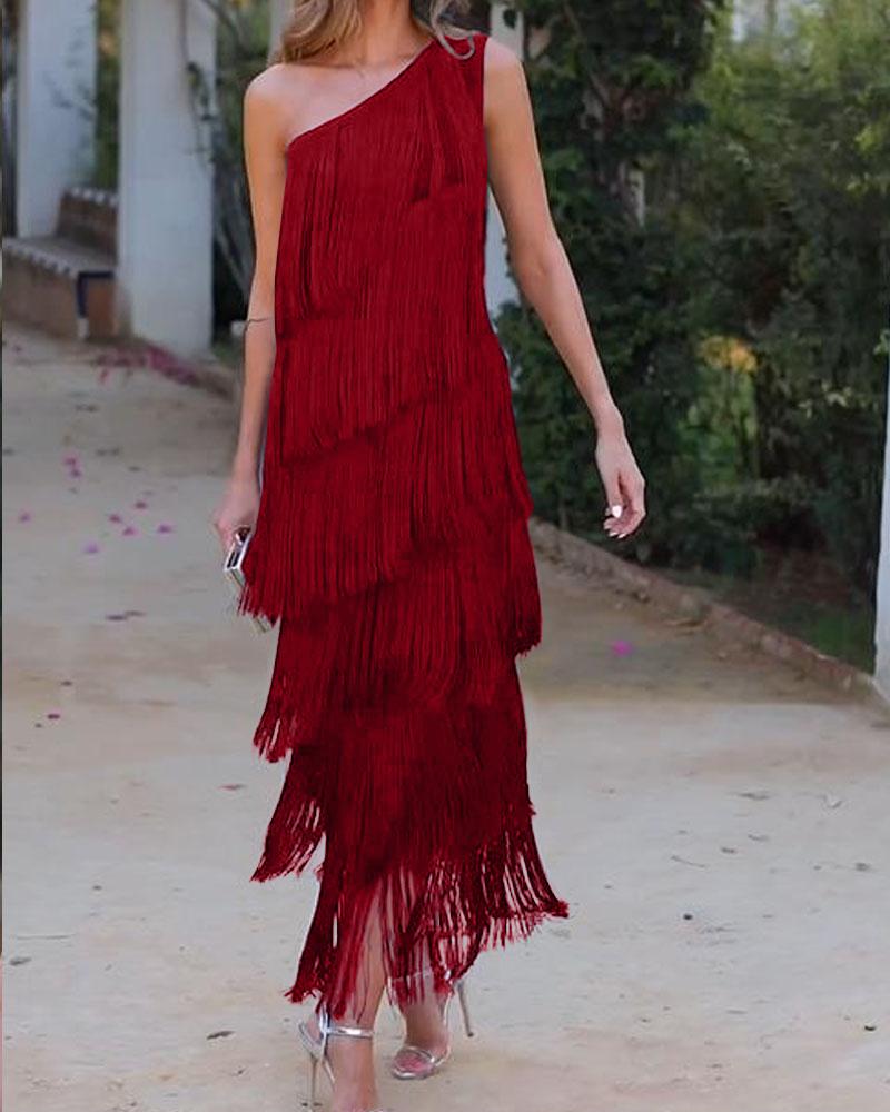 Maren Off-Shoulder Fringe Dress