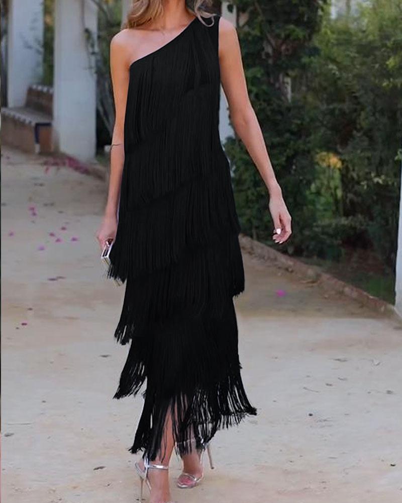 Maren Off-Shoulder Fringe Dress
