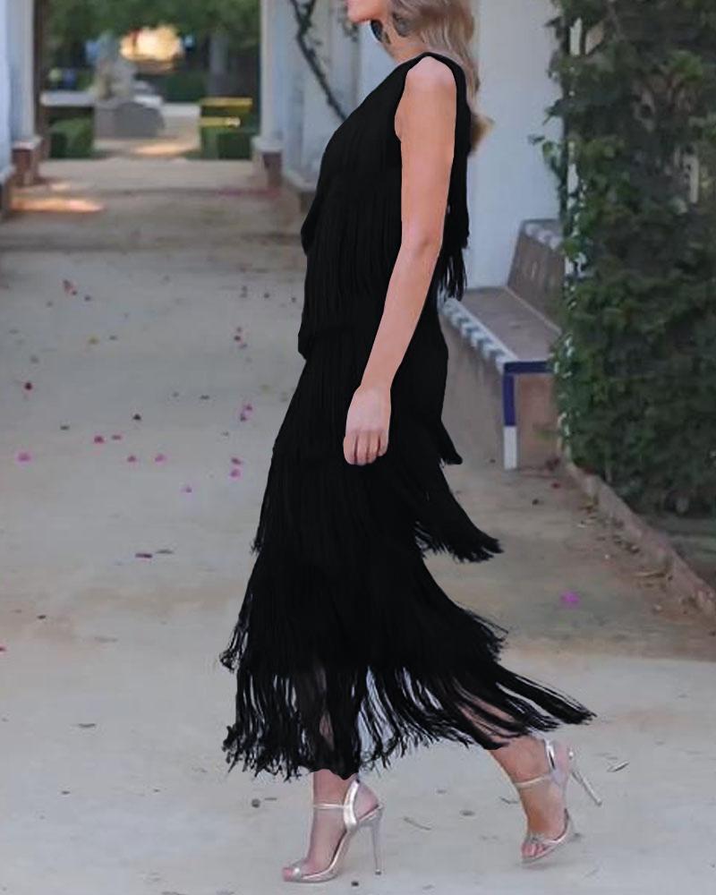 Maren Off-Shoulder Fringe Dress