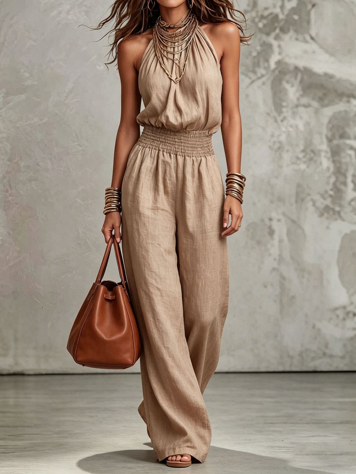 Nova Halter Lace-Up Wide-Leg Jumpsuit