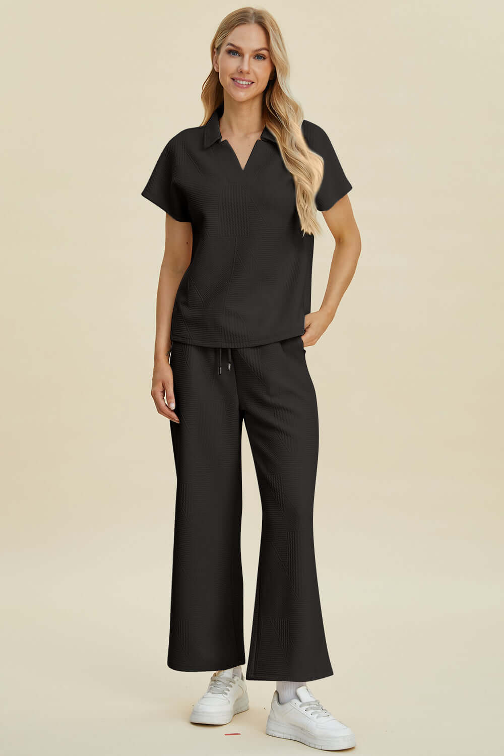 Delia Collared Short-Sleeve Two-Piece Set