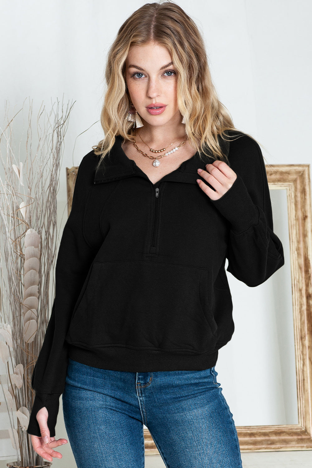 Tamsin Thumb-Hole Zip Sweatshirt