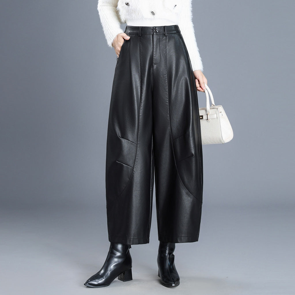Odette Barrel-Leg Faux-Leather Trousers