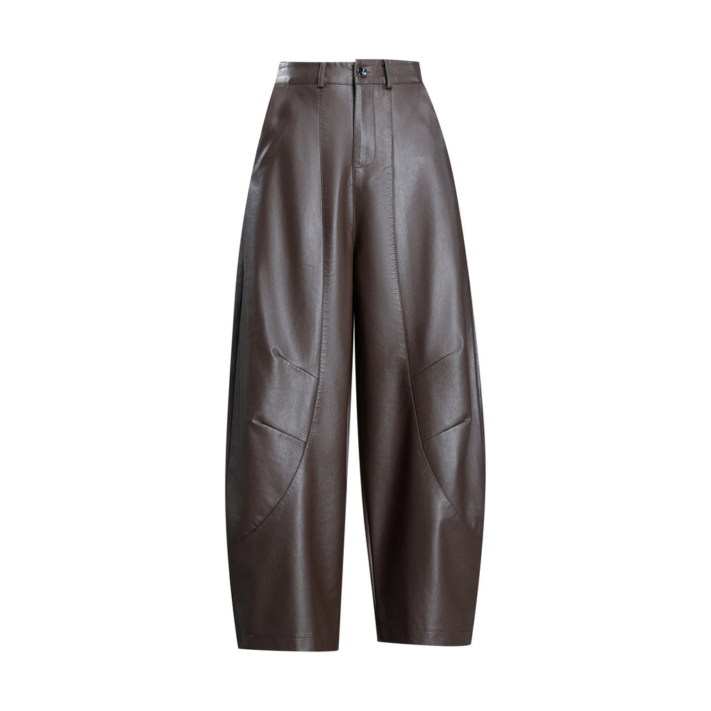 Odette Barrel-Leg Faux-Leather Trousers