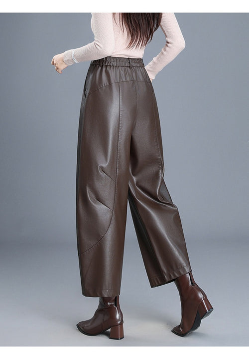 Odette Barrel-Leg Faux-Leather Trousers