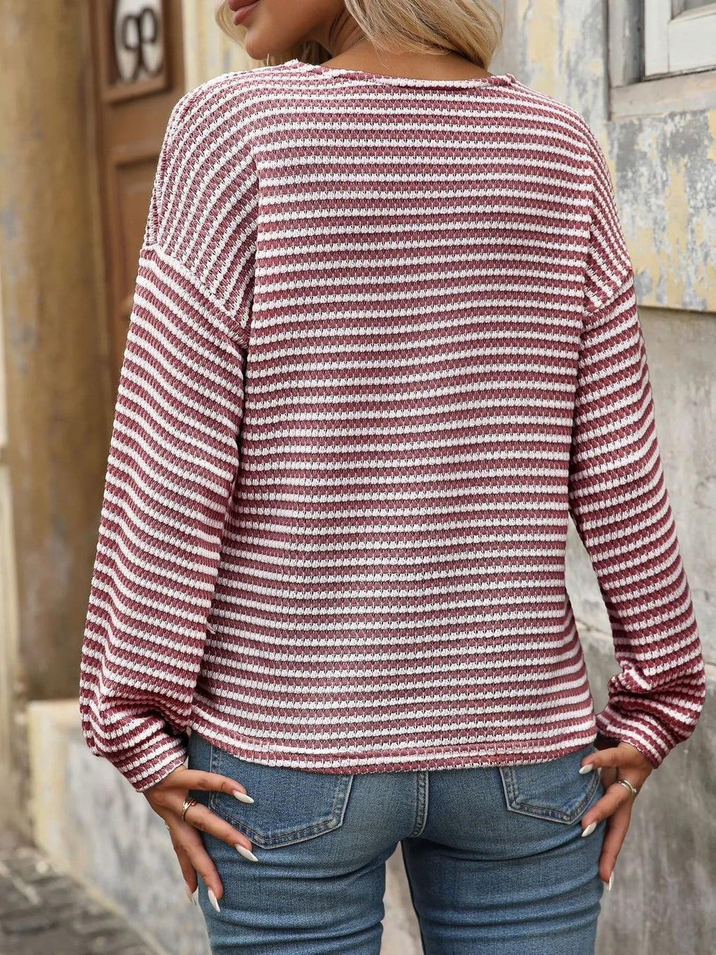 Stevie Striped V-Neck Button-Front Top