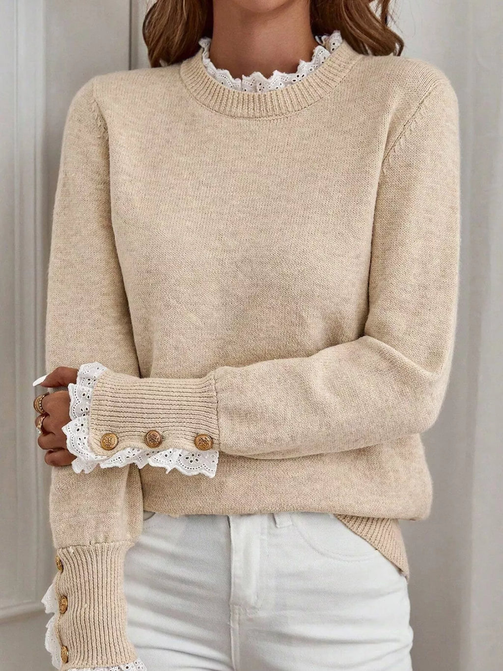 Livienne Lace-Trim Cuff Sweater