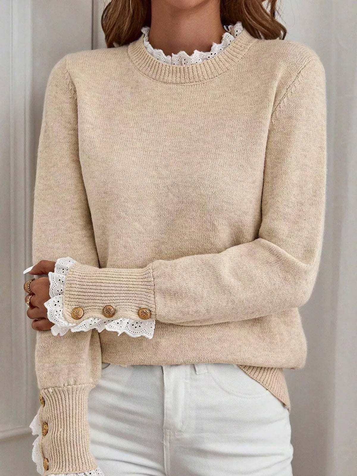 Livienne Lace-Trim Cuff Sweater