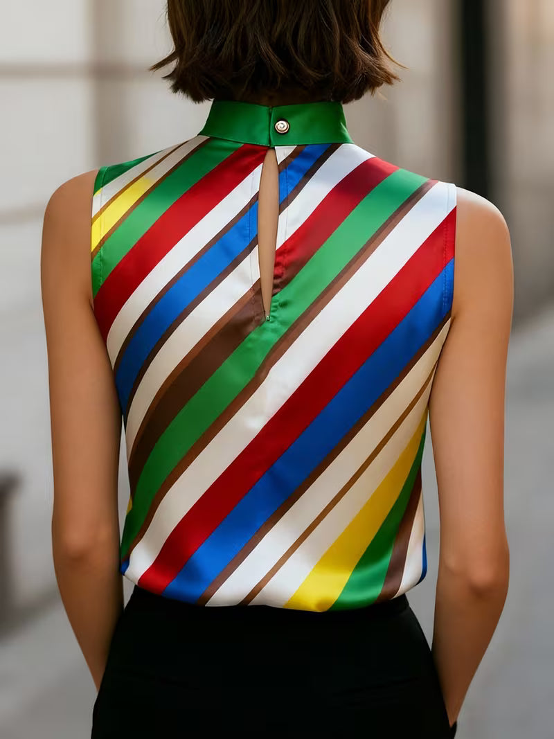 Alyza Striped Satin High-Neck Top