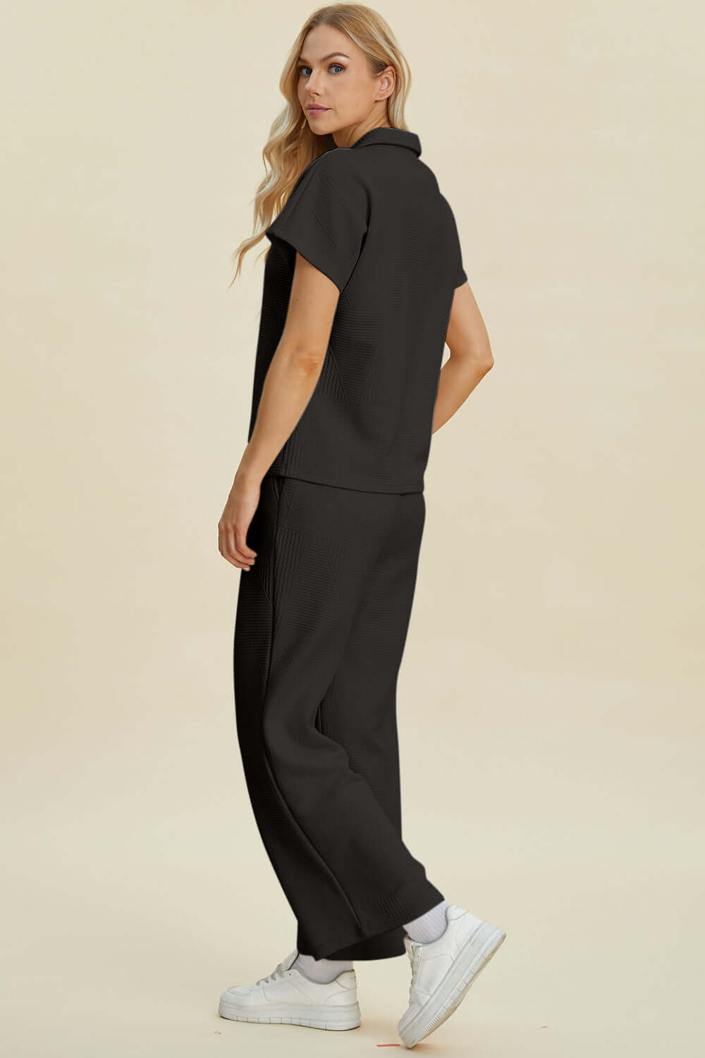 Delia Collared Short-Sleeve Two-Piece Set