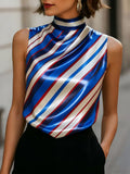 Alyza Striped Satin High-Neck Top