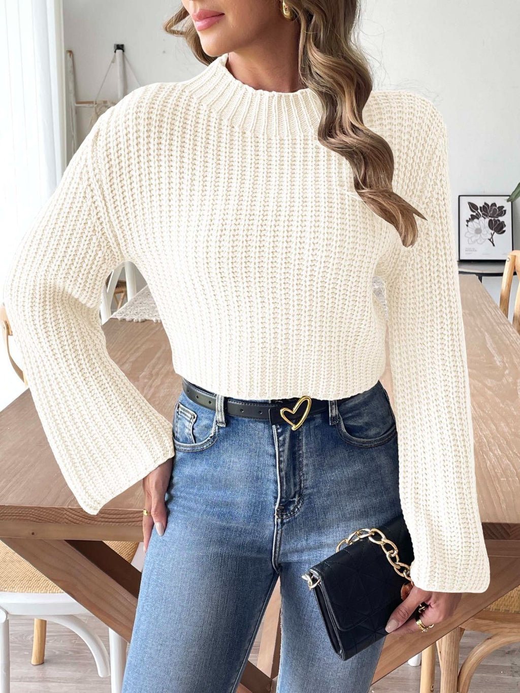 Meline Mock-Neck Fine-Knit Sweater