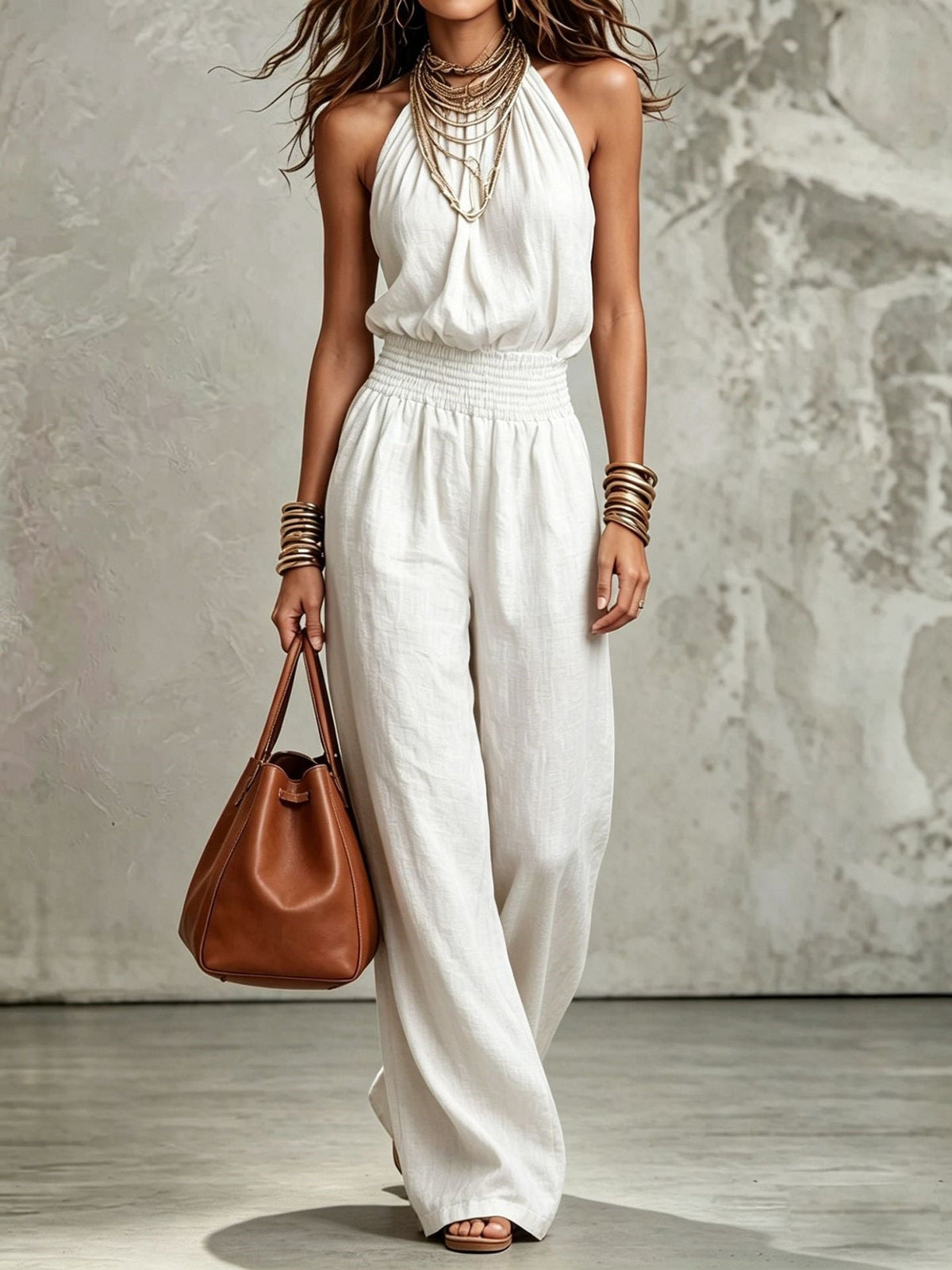 Nova Halter Lace-Up Wide-Leg Jumpsuit
