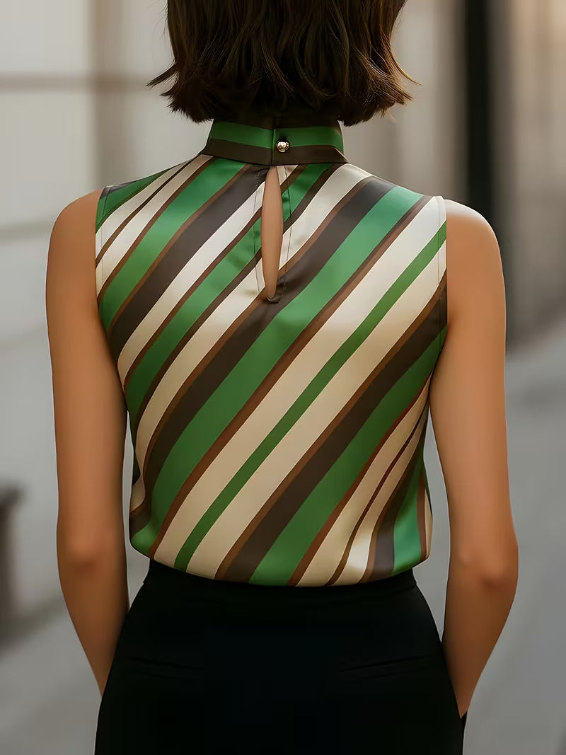 Alyza Striped Satin High-Neck Top