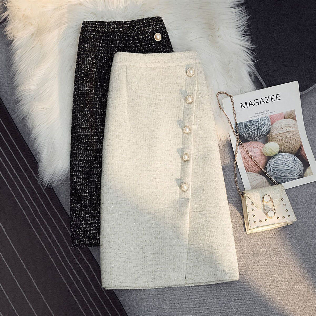 Florence Pearl-Button Tweed Skirt