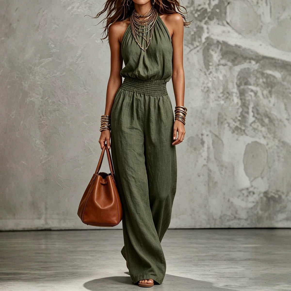Nova Halter Lace-Up Wide-Leg Jumpsuit