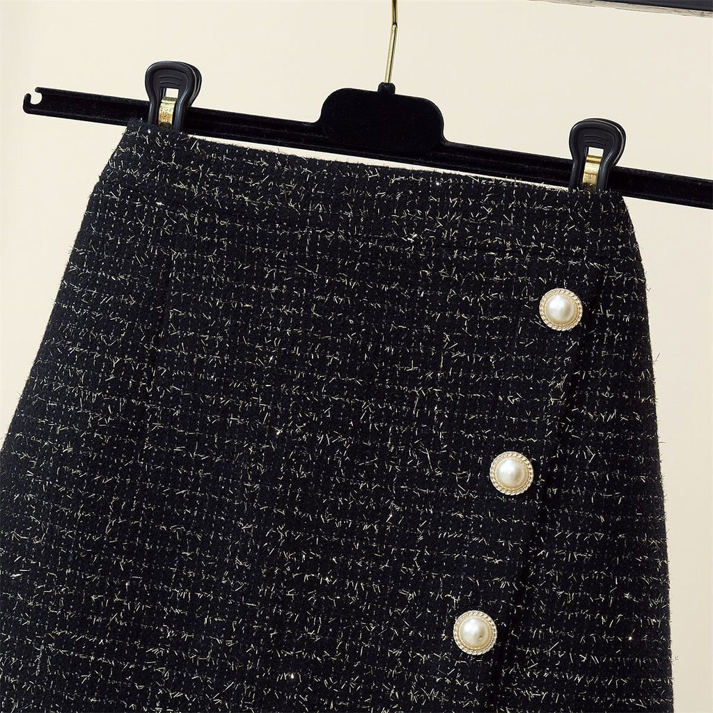 Florence Pearl-Button Tweed Skirt