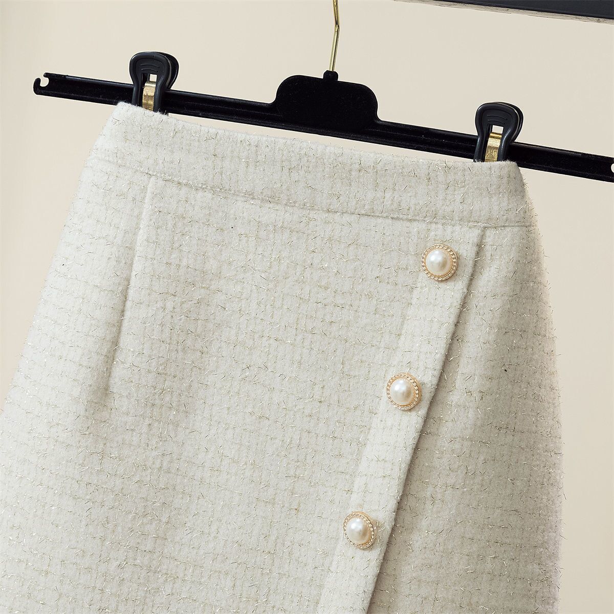 Florence Pearl-Button Tweed Skirt