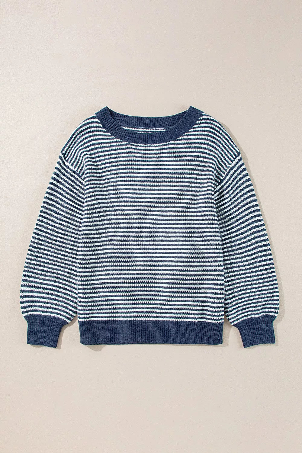 Lorene Striped Lantern-Sleeve Sweater