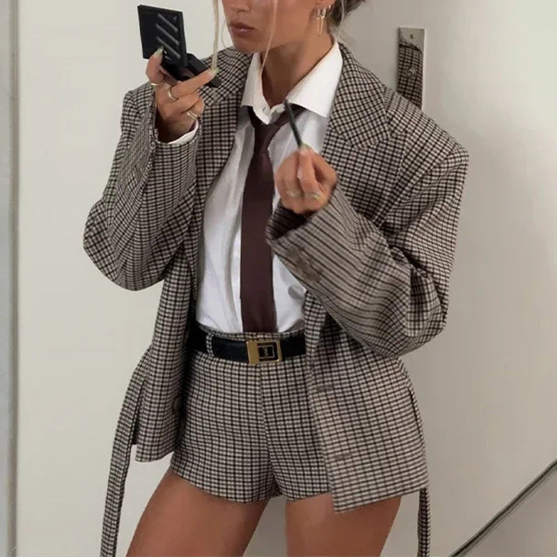 Dominique Houndstooth Blazer & Shorts Set