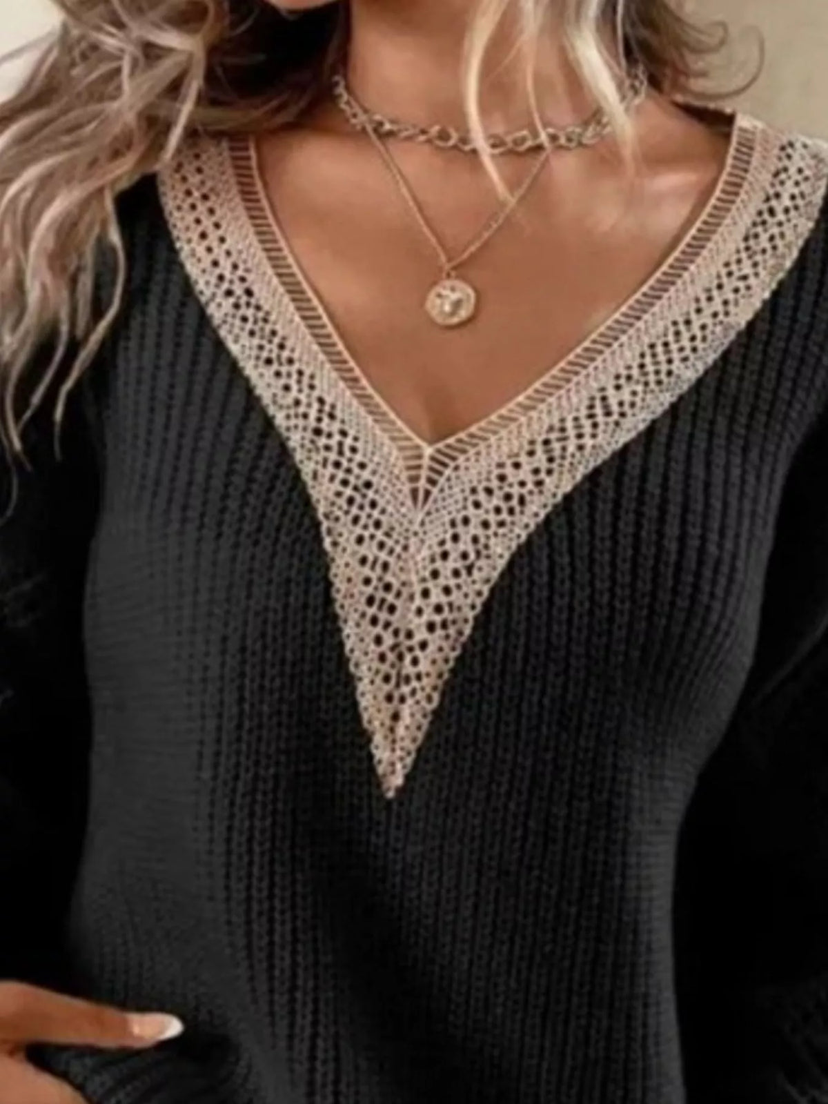 Ophira Openwork V-Neck Sweater