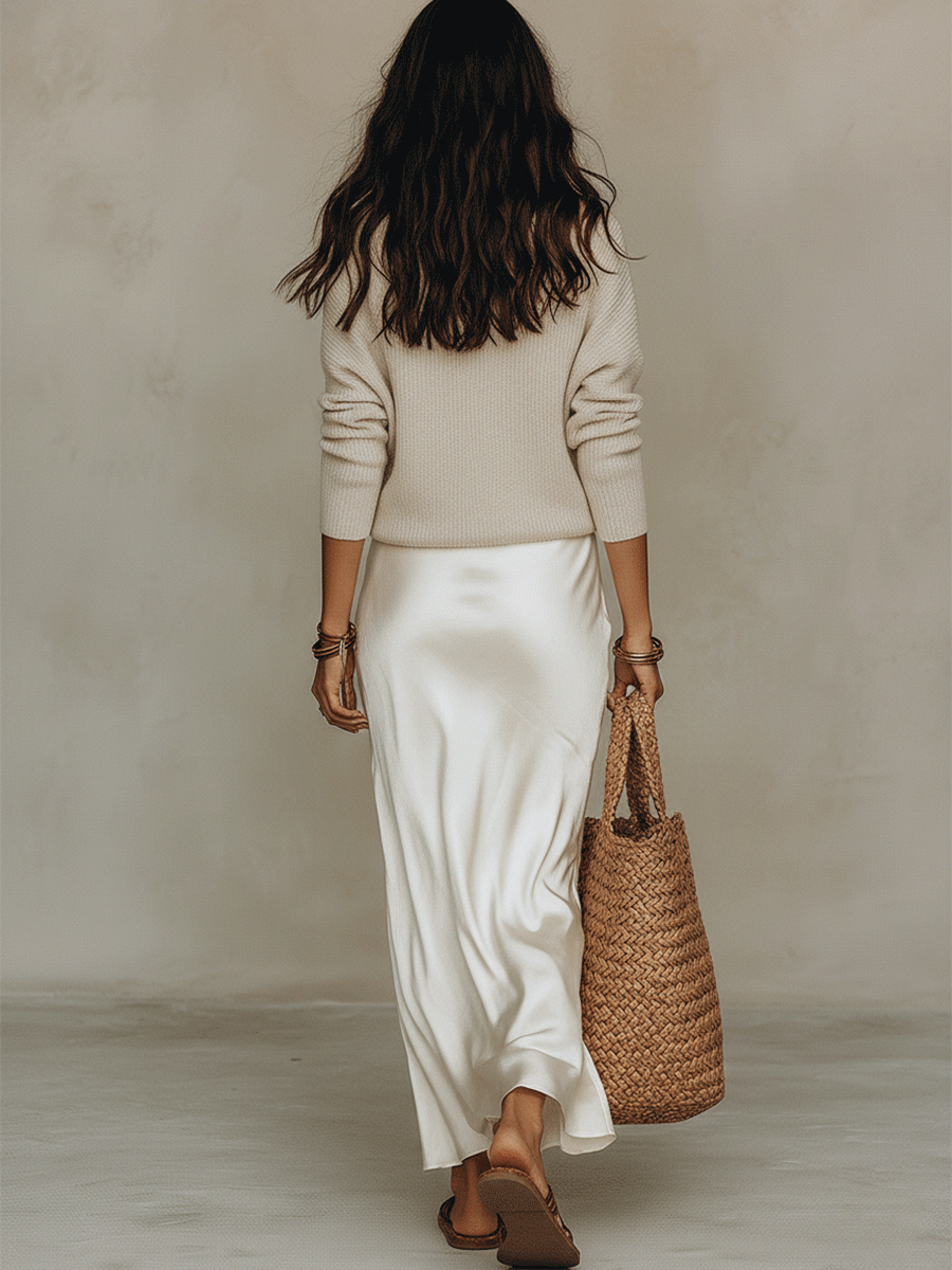 Vienna Grey Satin Slip Dress with Knit Top