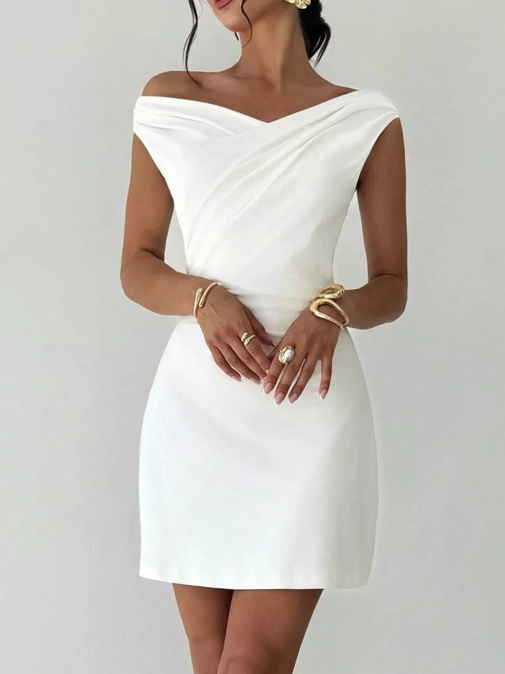 Jade Off-Shoulder Draped Mini Dress