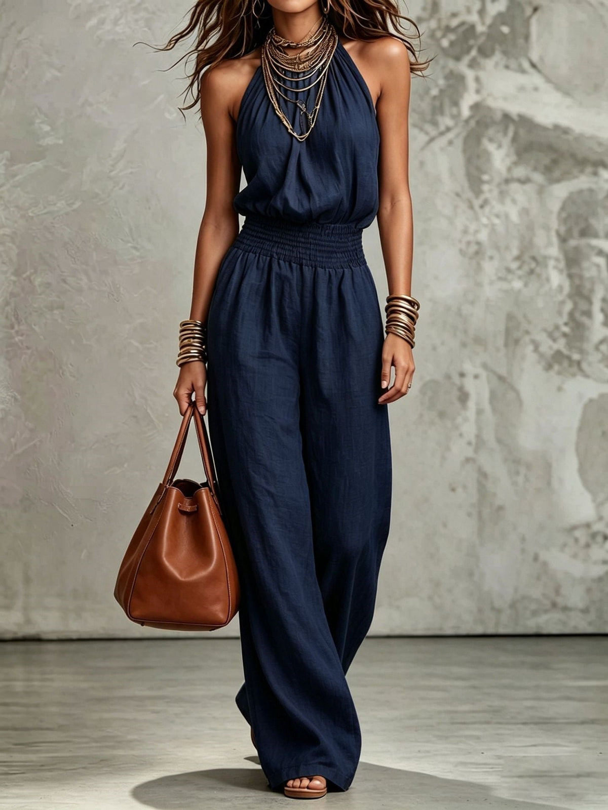 Nova Halter Lace-Up Wide-Leg Jumpsuit