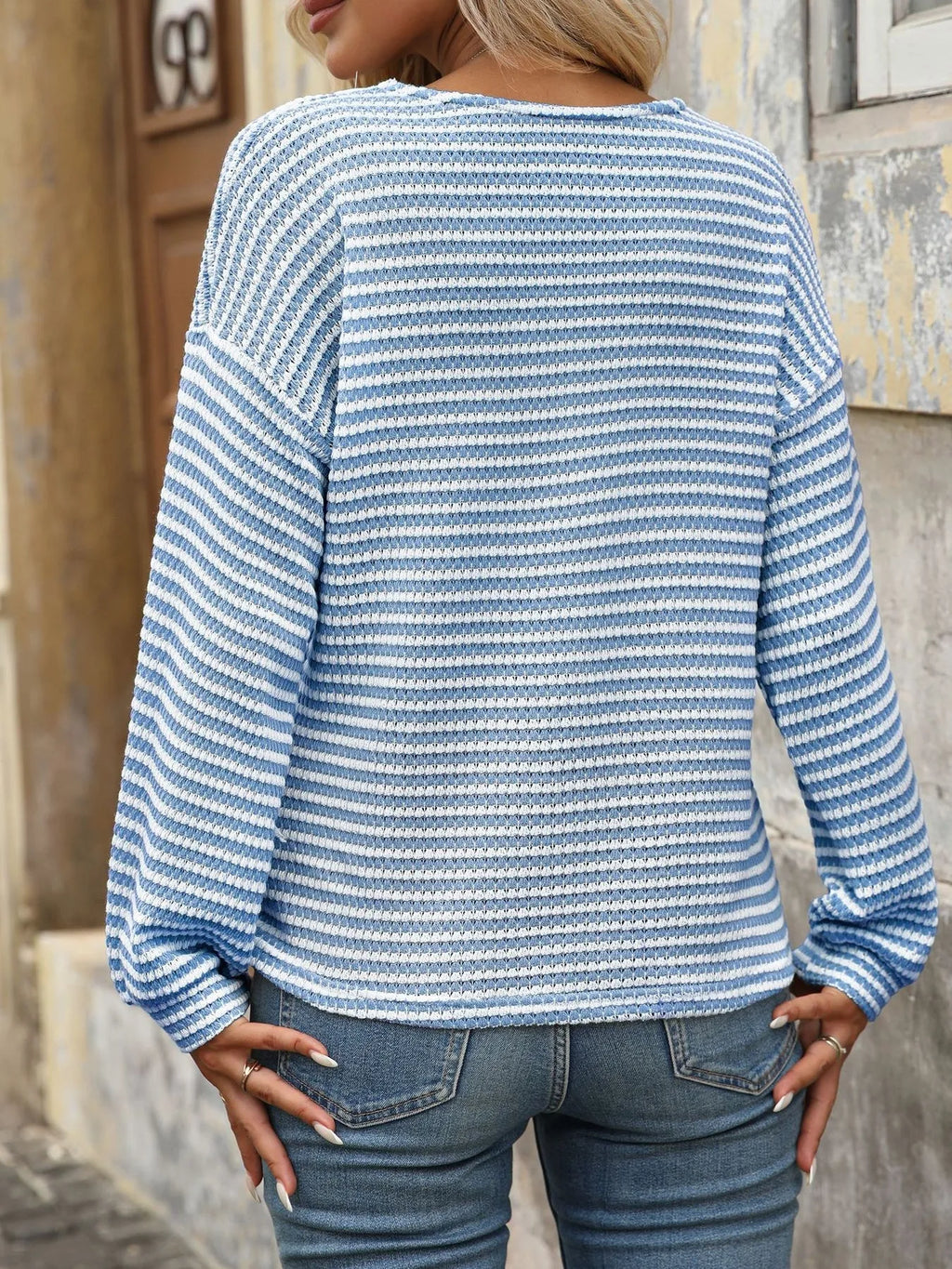 Stevie Striped V-Neck Button-Front Top