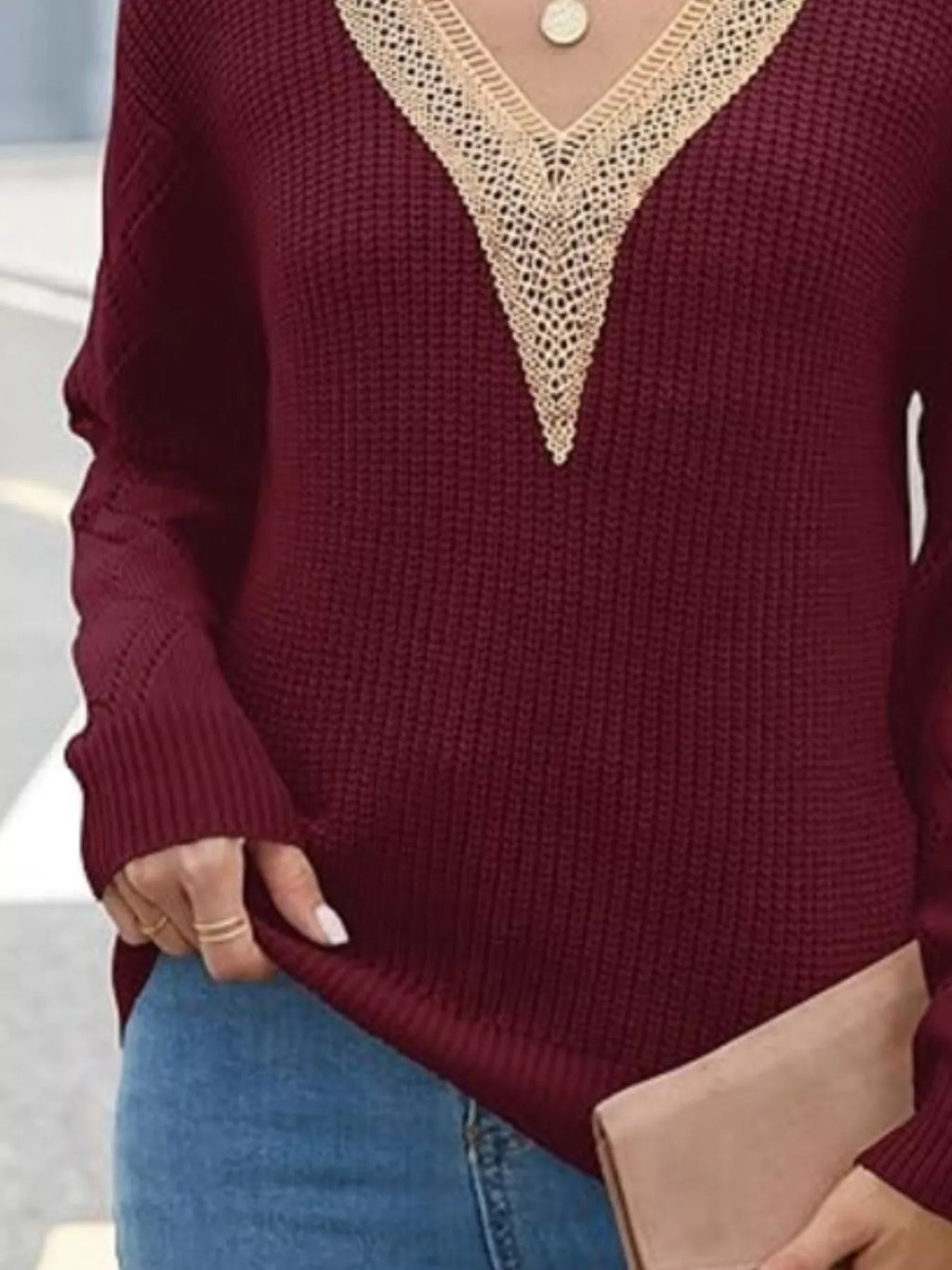 Ophira Openwork V-Neck Sweater