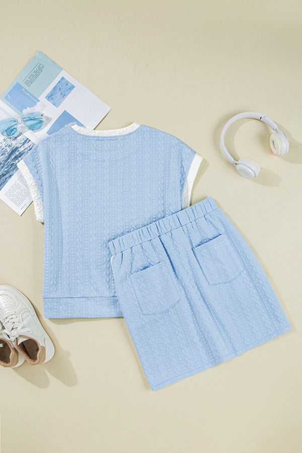 Cleo Contrast-Trim Tee & Skirt Set